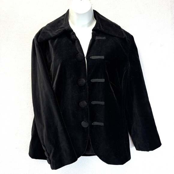 Newport News Jackets & Blazers - Vintage Newport News Velvet Blazer Jacket Womens 16 Black Steampunk Military XL